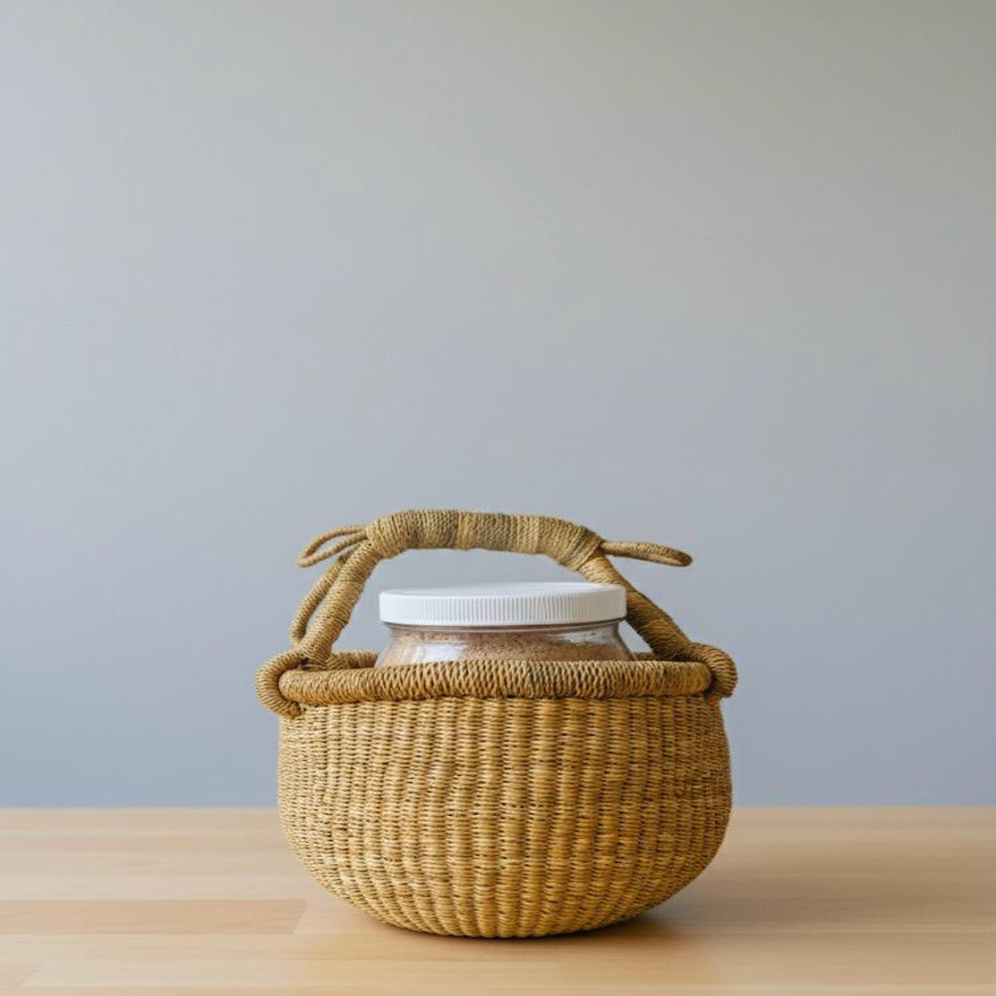 Ayeya Mini Market Style Grass Basket Neutral Colors 9" x 5" x 7"