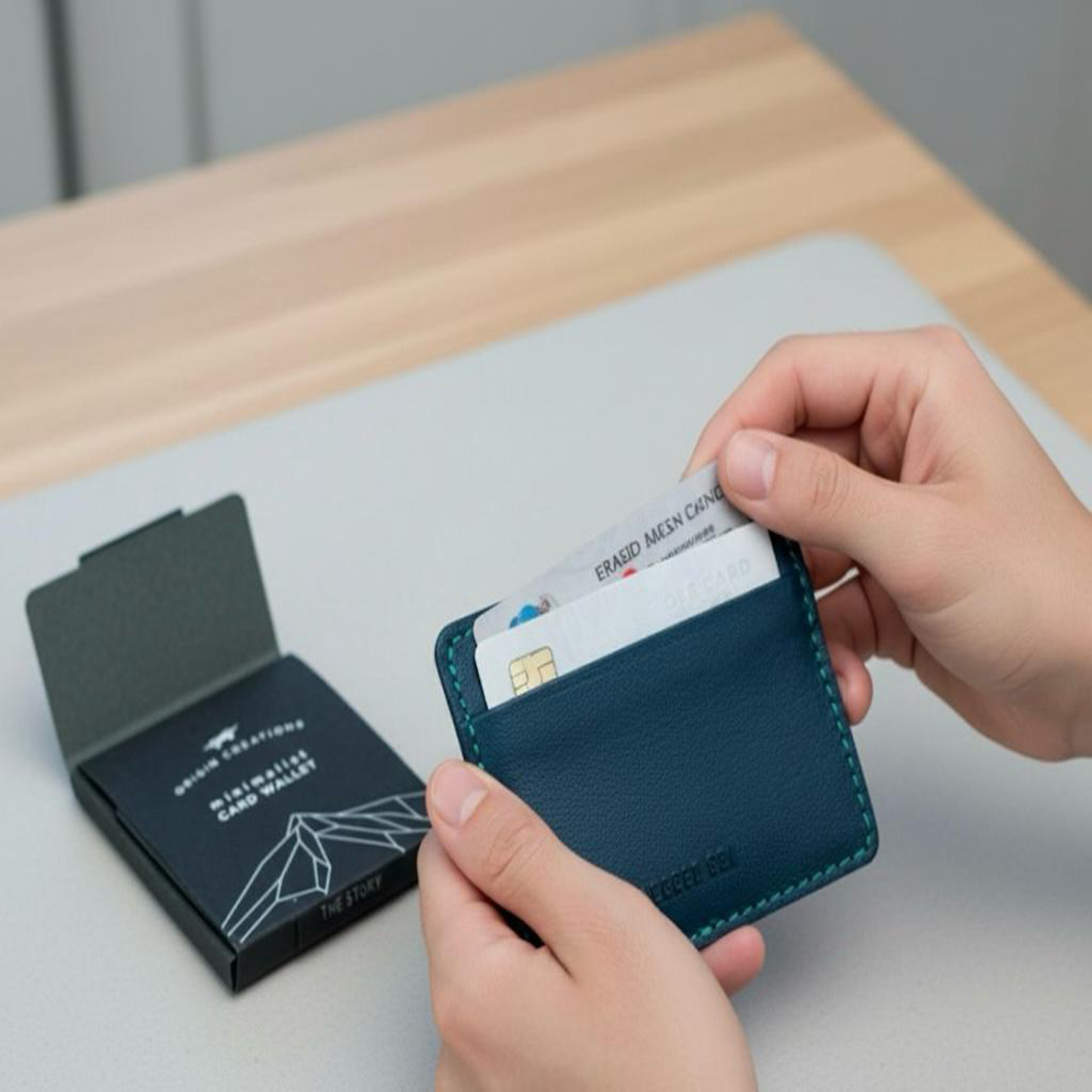 Origin Creations Artisan Leather Card Wallet Deep Water Navy